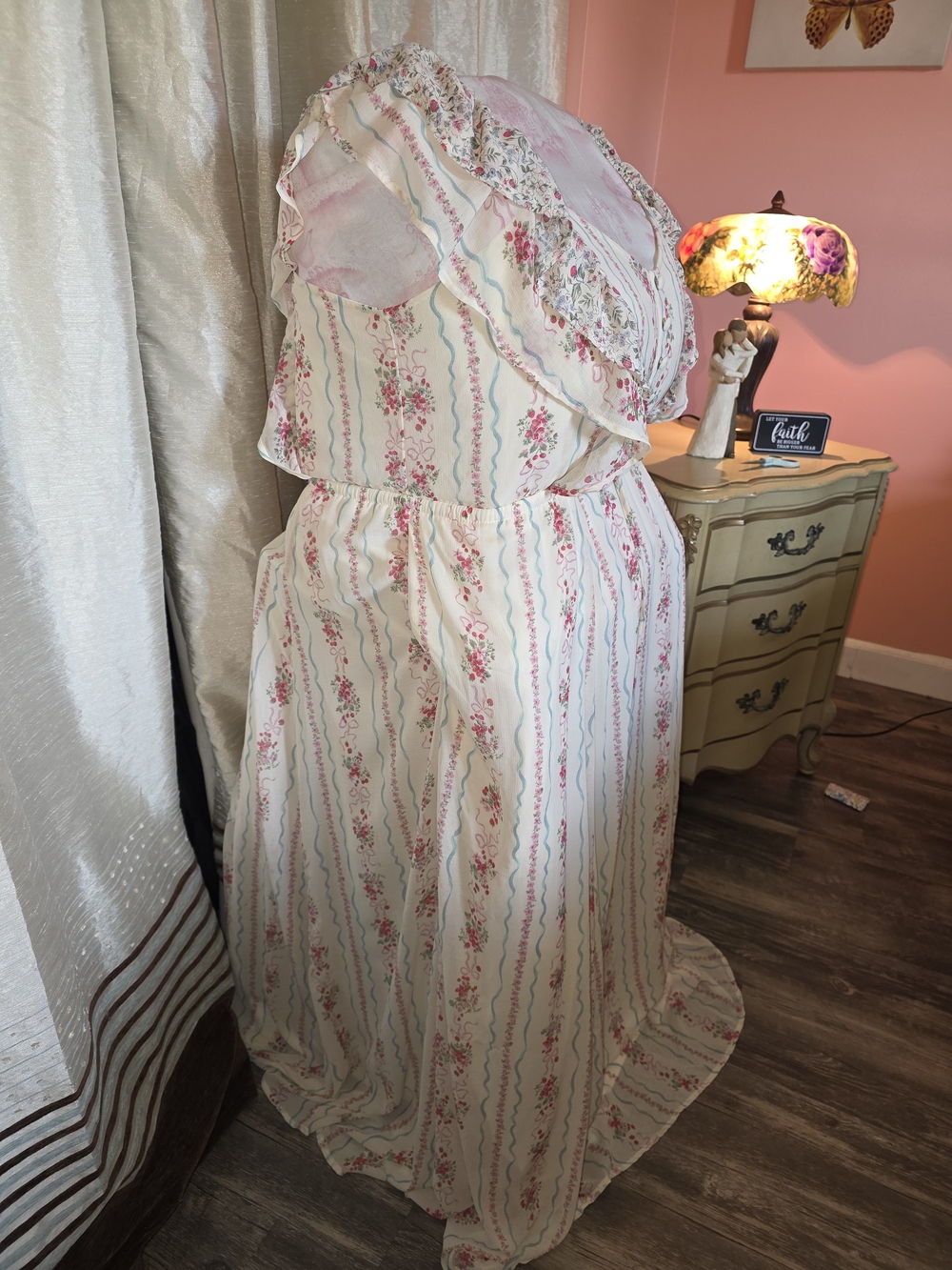 torrid Cream Floral Stripe Maxi Dress with Pink Accents - Picture 4 of 10